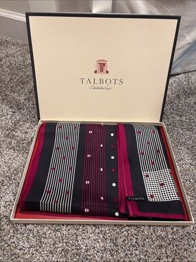 Talbots Navy and Magenta Geometric Silk Scarf